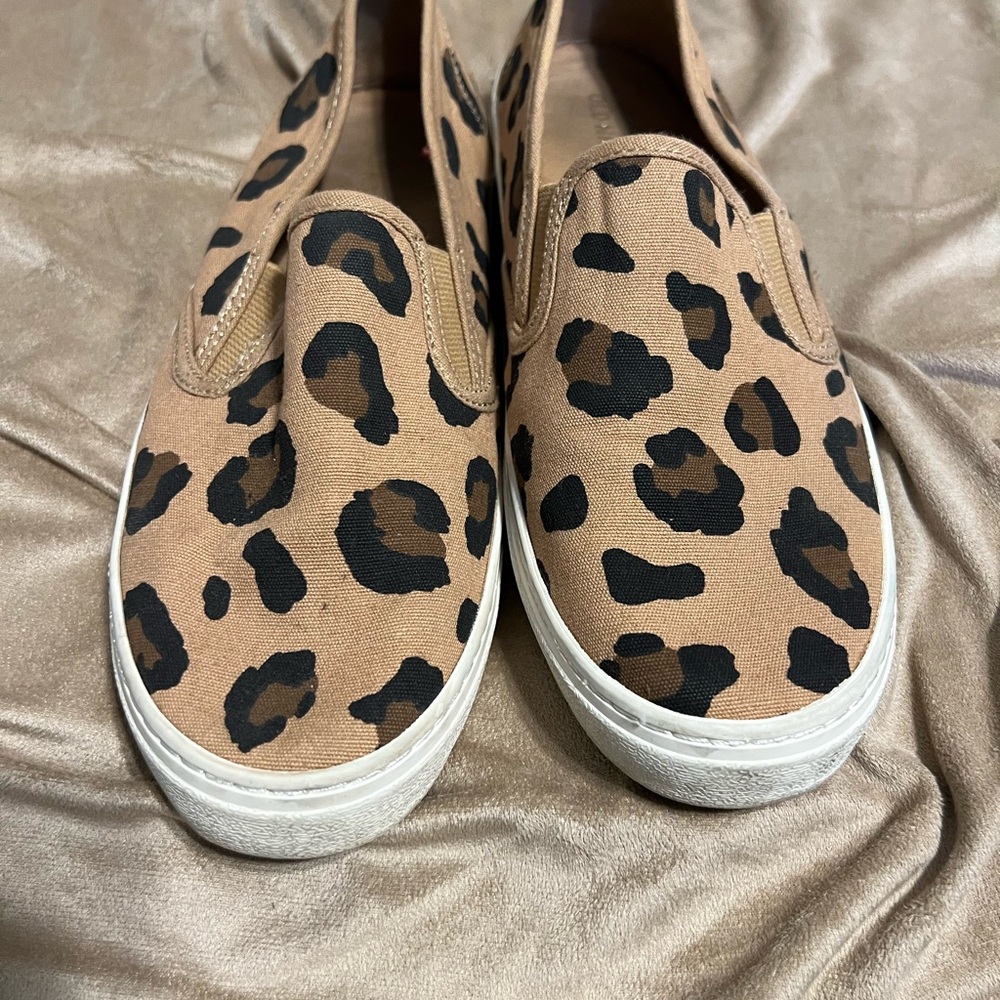 Leopard Print Tan Slip-On Sneakers
